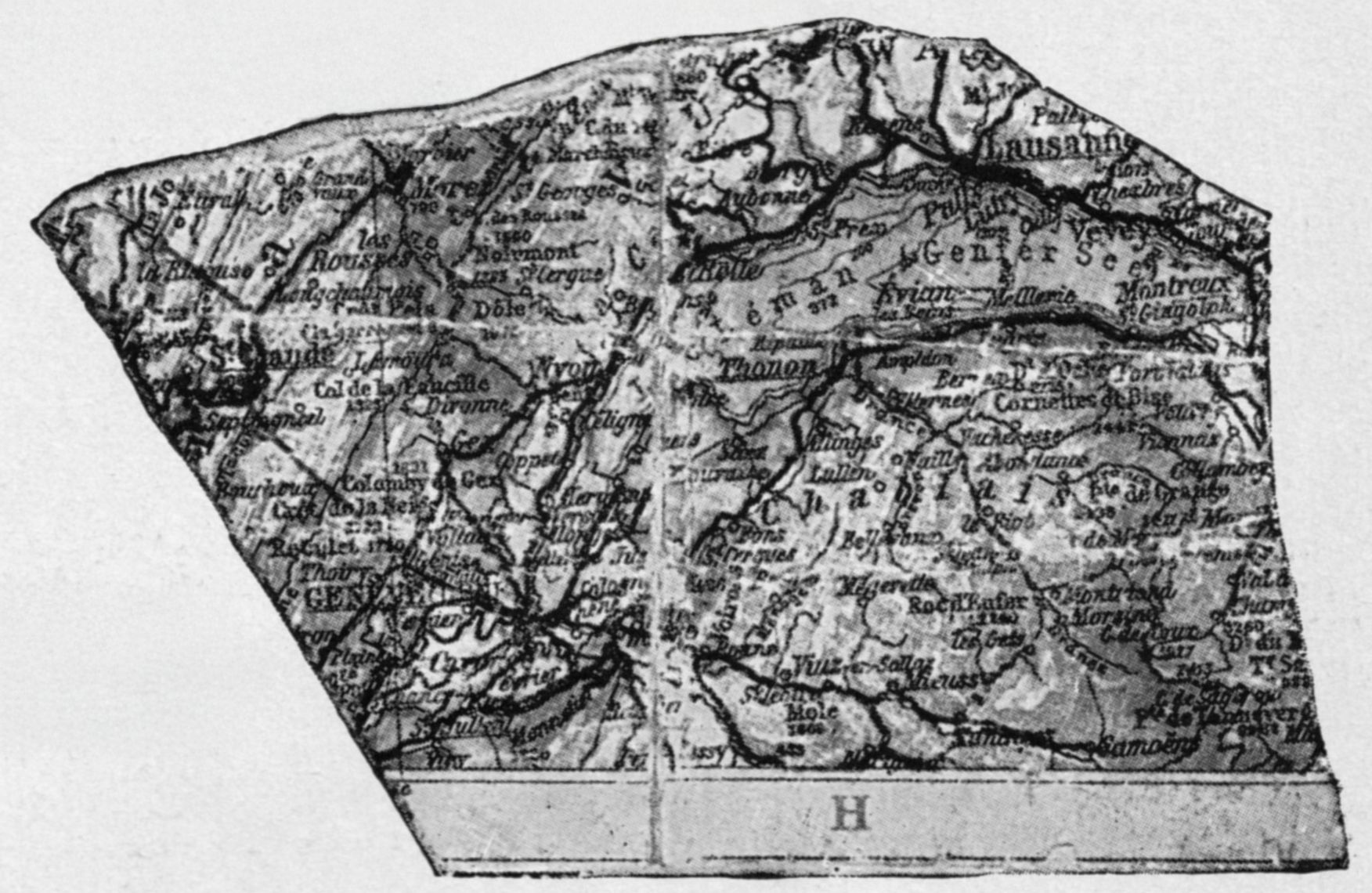 Kartenstück der Region um Genf